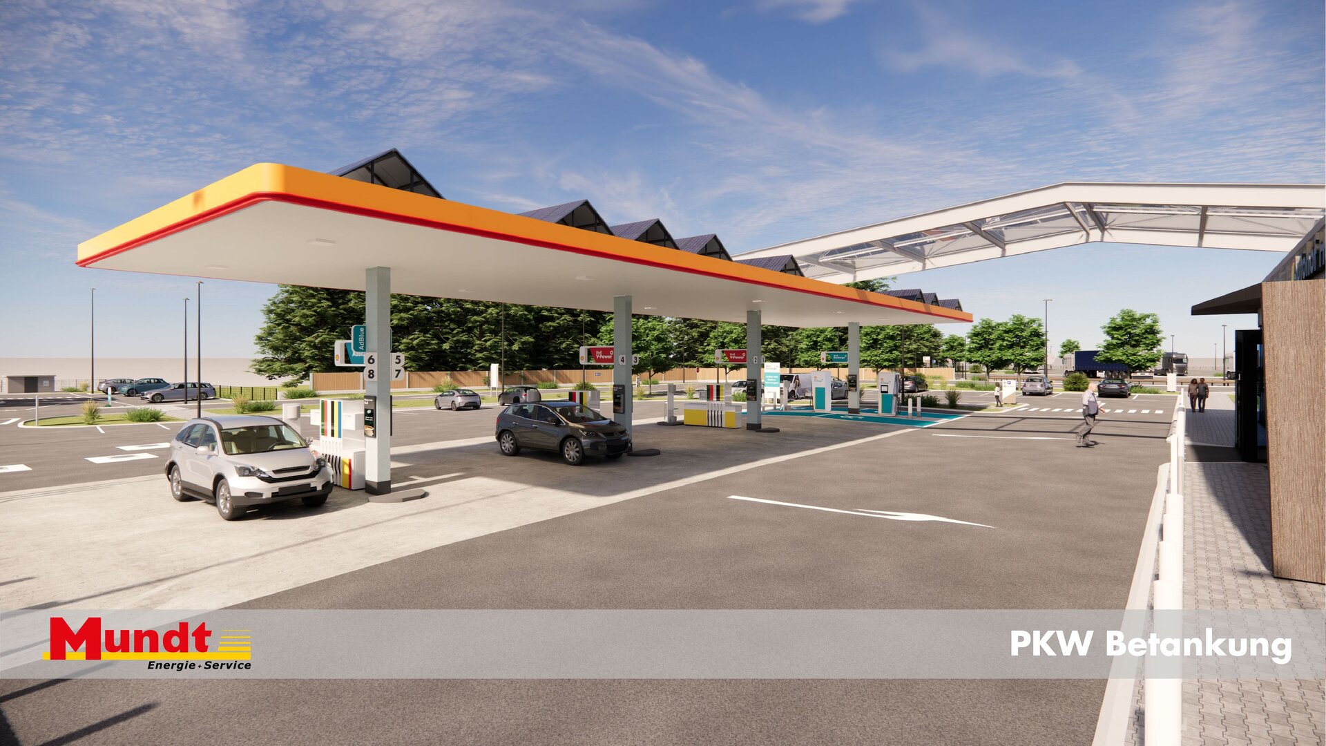 4 PKW-Ladeplätze unter dem Tankstellendach 4 PKW-Ladeplätze unter dem Tankstellendach