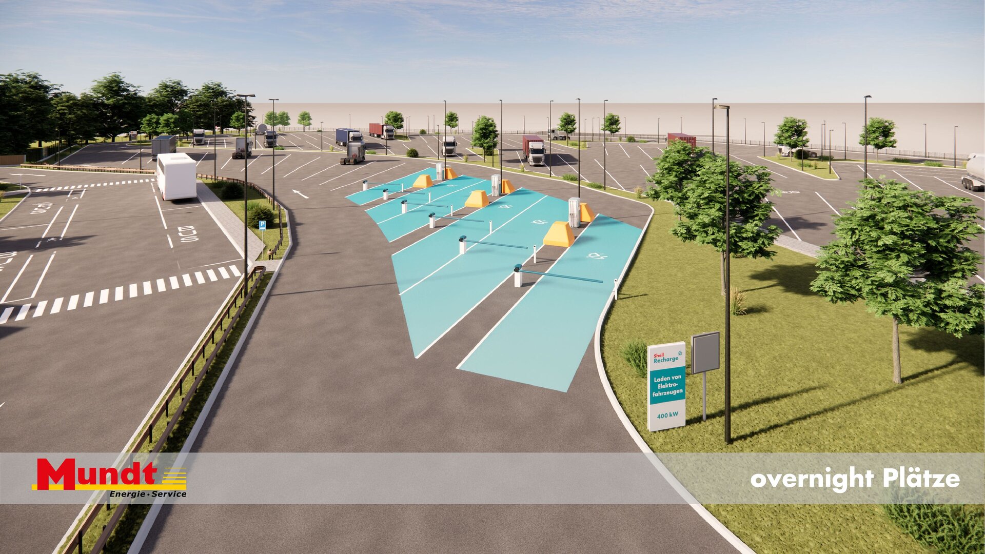6 Overnight-Ladeplätze im Parkplatzbereich 6 Overnight-Ladeplätze im Parkplatzbereich